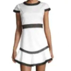 Alice + Olivia Stretch Cotton Fit & Flare Minidress In White/ Black